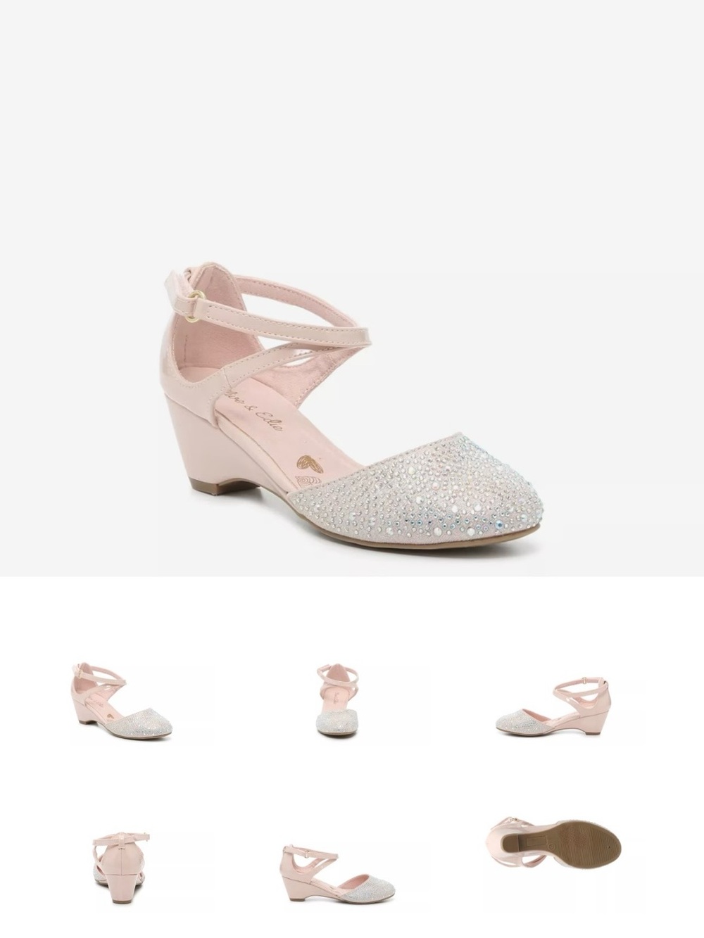 Olive & Edie Girls Pale Pink Rhinestone Low Heel Ankle-Strap Dress Shoes